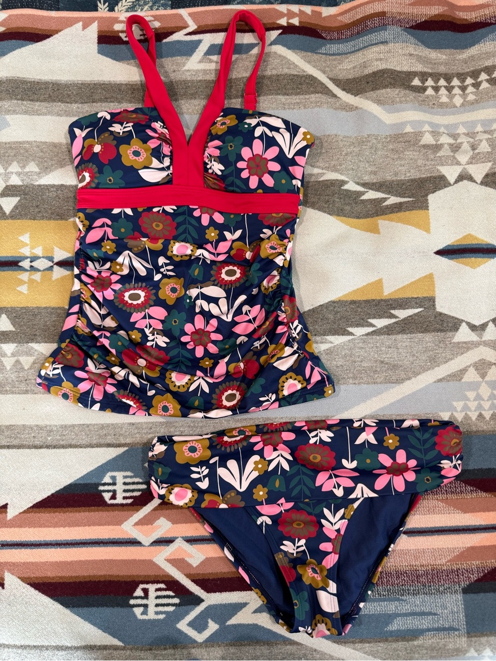 Boden Corsica Tankini Set Bloom Floral French Navy Multi Size 4